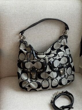 Coach Signature Black and Silver Shoulder Bag
